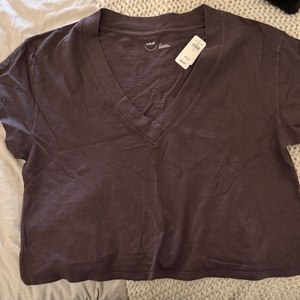 Aerie Deep Brown V-Neck Crop Top